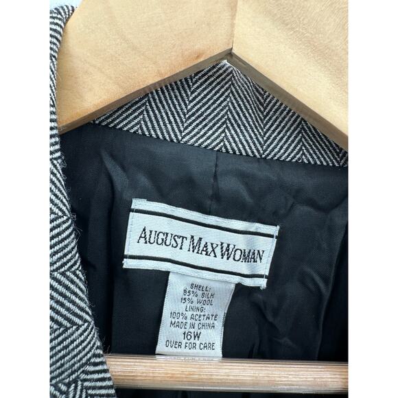 August Max Woman Blazer Women 16W Black Grey Silk Wool Blend Three Button - Picture 5 of 7